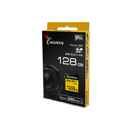 صورة بطاقة ADATA V90 سعة 128 جيجا بايت SDXC مع محول أسود