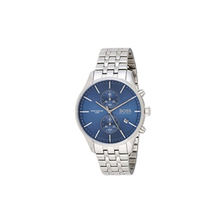 صورة ‏ساعة كوارتز كرونوغراف للرجال بحزام ستانلس ستيل، فضي/أزرق، 42 مم