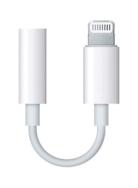 صورة محول كابل Lightning إلى منفذ USB لمقبس سماعة أذن مقاس 3.5 ملم أبيض