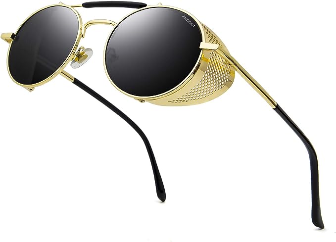 نظارة شمس ستيم بانك بعدسات مستديرة مستقطبة واقية من الاشعة فوق البنفسجية 400 مع اطار معدني بتصميم كلاسيكي فينتاج للنساء والرجال من اندويلت