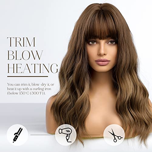 24'' Brown High Gloss Wig With Bangs, Clothing Wig shops Heat Resistant Fiber