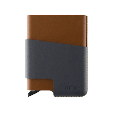 Hitch CUT-OUT Card Holder - RFID Block مميز - جلد طبيعي طبيعي يدوي - أزرق / رمادي