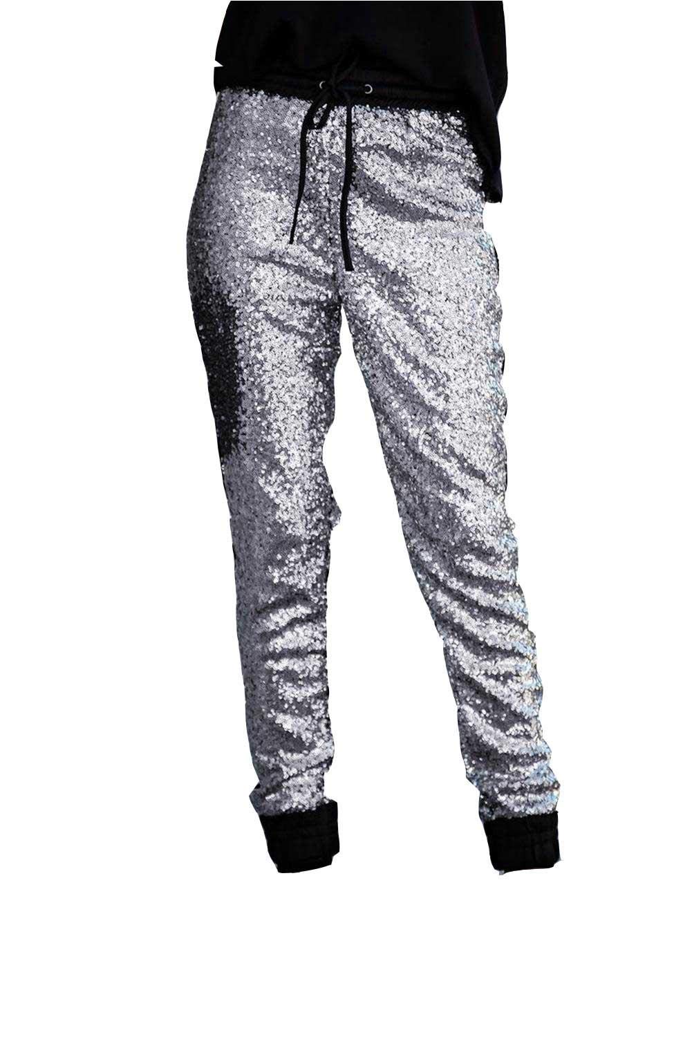 Pantaloon fashion Joggers large silver sequin Color Silver Size L