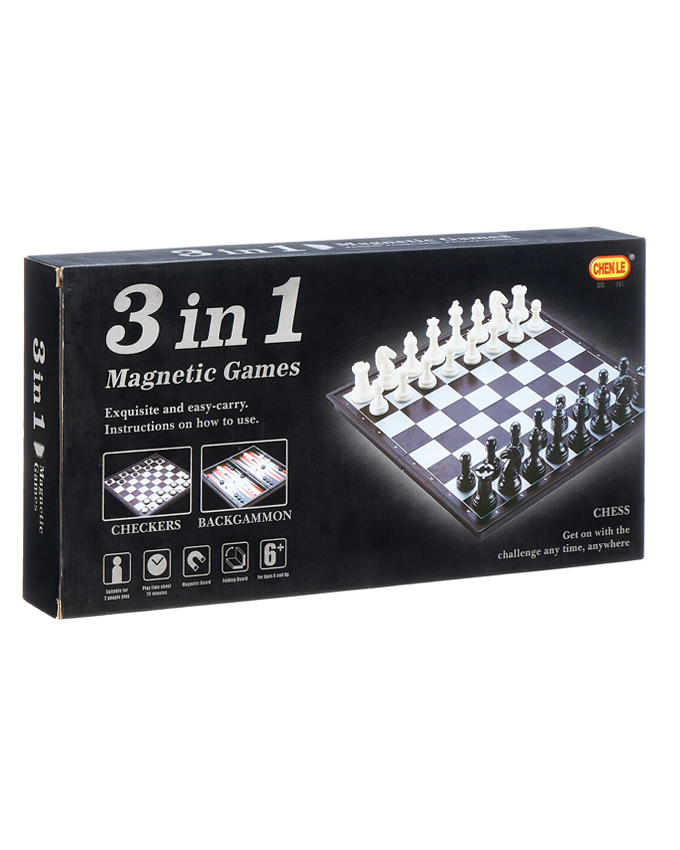 مجموعة ألعاب الشطرنج والداما والطاولة المغناطيسية 3 في 1 - متعددة الألوان