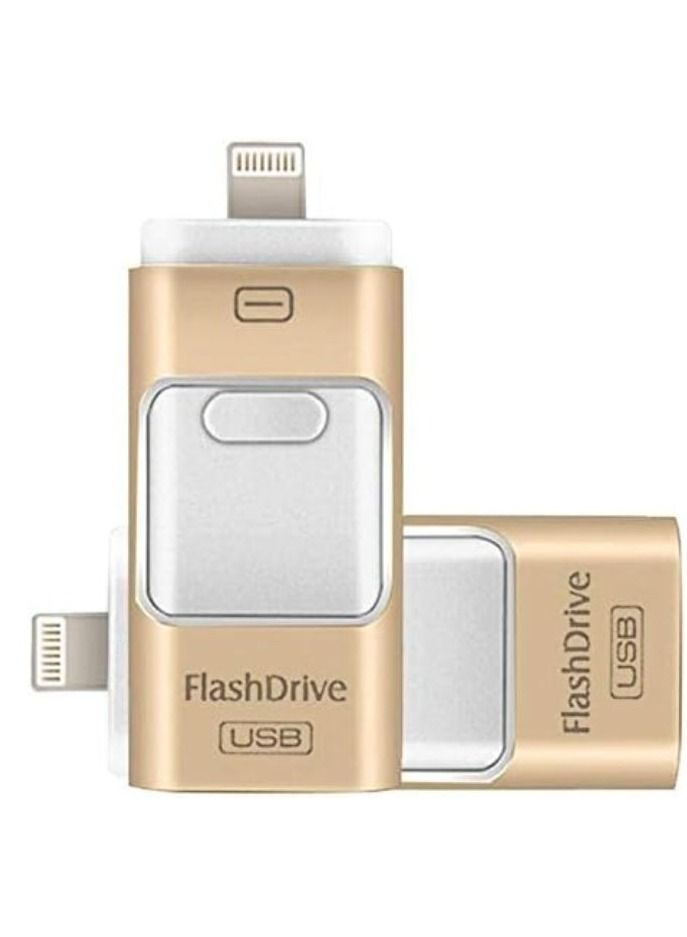 3 in 1 Usb Flash Drive Expand Memory Stick Otg Pendrive for iphone iPad Android PC 64GB Gold