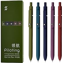 أقلام جل سوداء يابانية بسن 0.5 ملم بمقبض سيليكون سلسلة وناعمة وقابلة للسحب بمشبك معدني عالي الجودة لتدوين الملاحظات (6 قطع - عتيق)