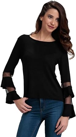 Womens Black Cotton Layered Sleeve Blouse