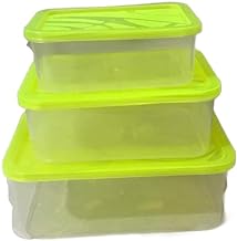 طقم علب ثلاجة 3 قطع بلاستك صحى يستخدم فى الميكرويف (اخضر فى شفاف)