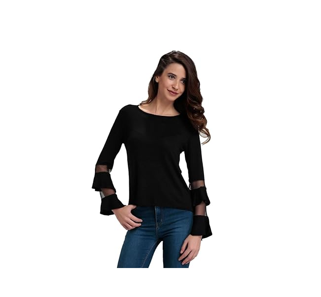 Womens Black Cotton Layered Sleeve Blouse