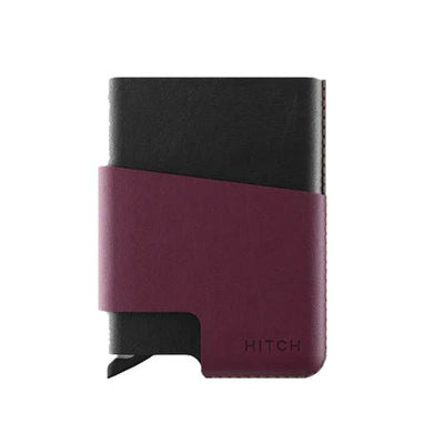 Hitch حامل بطاقات CUT-OUT - RFID مميزة - جلد طبيعي مصنوع يدويًا - أسود / عنابي