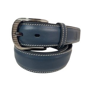 Bamm حزام رجالي جلد طبيعي بام لون ازرق 4 سم يصلح كاجوال وكلاسيك