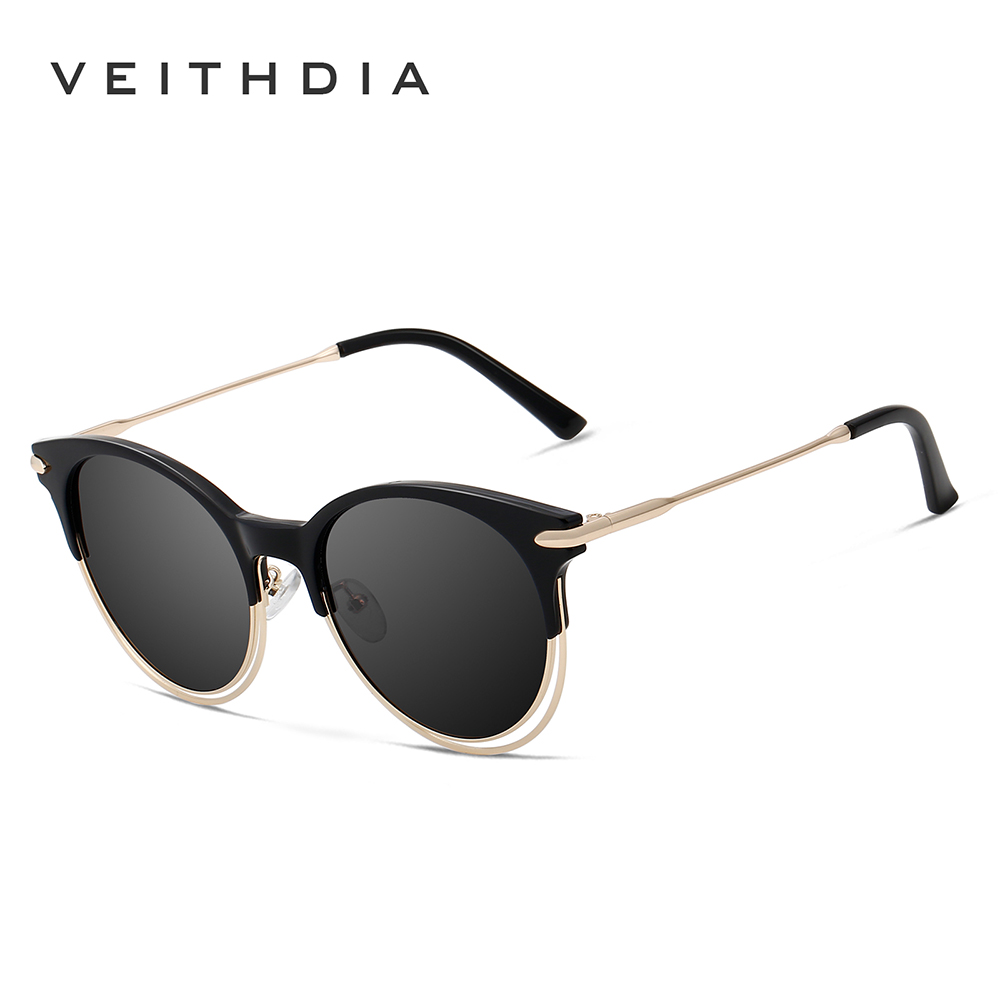 Sunglasses Original VEITHDIA Polarized Unisex UV400 Full Set - Black