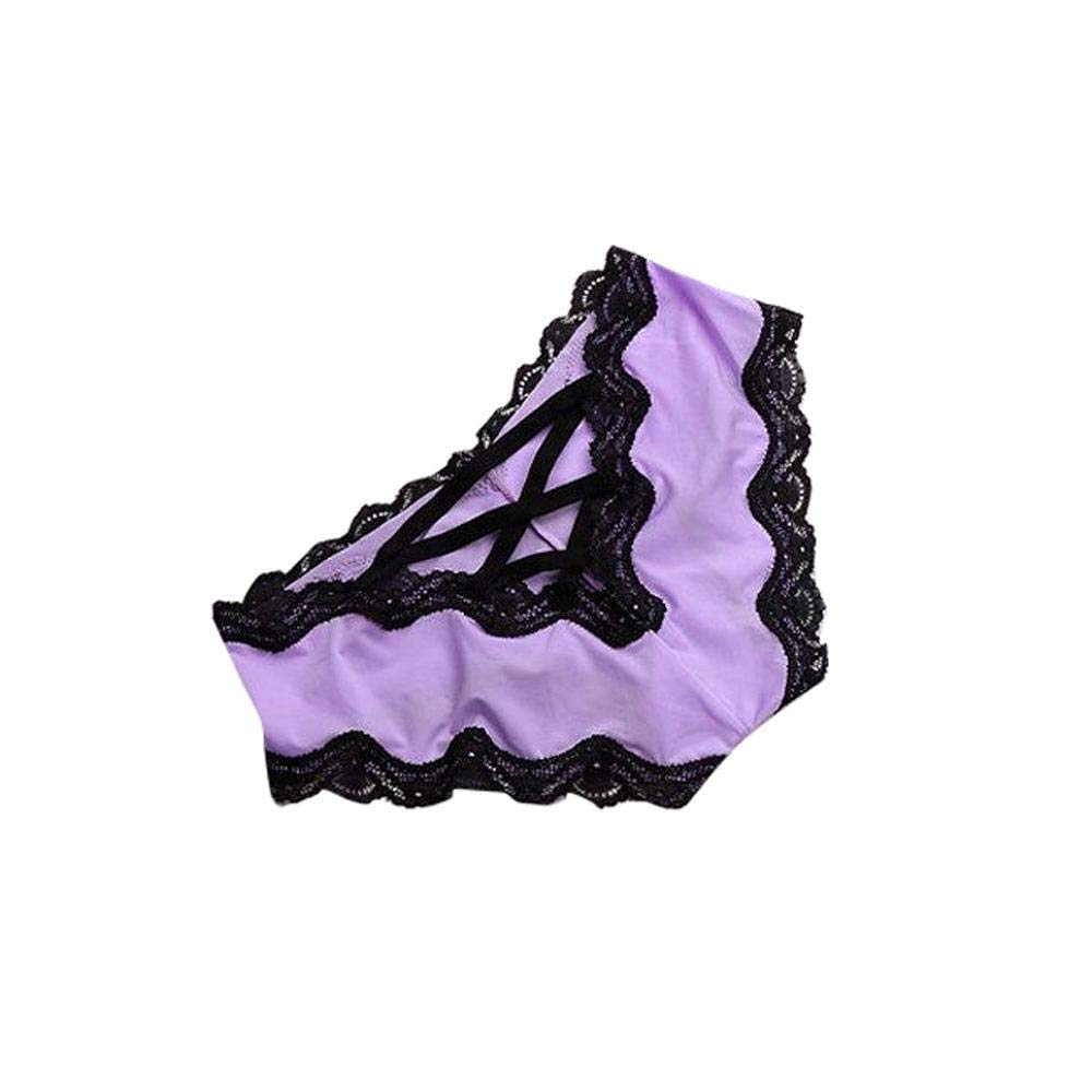 Hollow Out Silk Panty Color Purple Size M