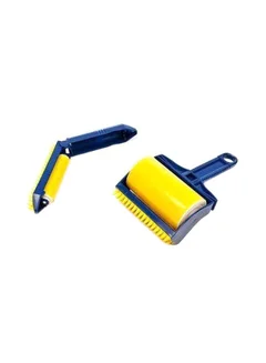 طقم أدوات تنظيف لاصقة لالتقاط الوبر قابلة لإعادة الاستخدام مكون من قطعتين أزرق/أصفر 12x7x20سم