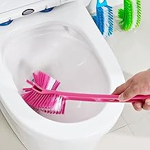 فرشاة تنظيف مرحاض بلاستيكية بوجهين ومقبض طويل بشعيرات كثيفة صلب للحصول على حمام نظيف - متعددة الالوان