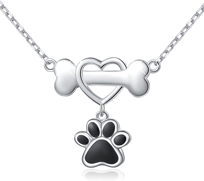 داوتشونغ قلادة من الفضة الاسترلينية عيار 925 على شكل قلب وعظمة كلب مع مخلب جرو، مجوهرات للنساء ومحبي الكلاب، هدايا عيد الحب