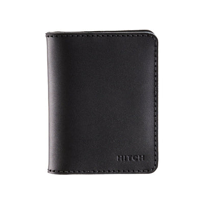 Hitch محفظة بطاقات ثنائية الطي - جلد طبيعي طبيعي - أسود