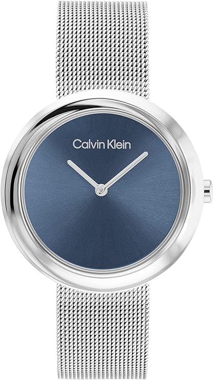 ساعة باطار ملتف ومينا ازرق وسوار من ستانلس ستيل للنساء من كالفن كلاين - 25200014, أزرق، انالوج